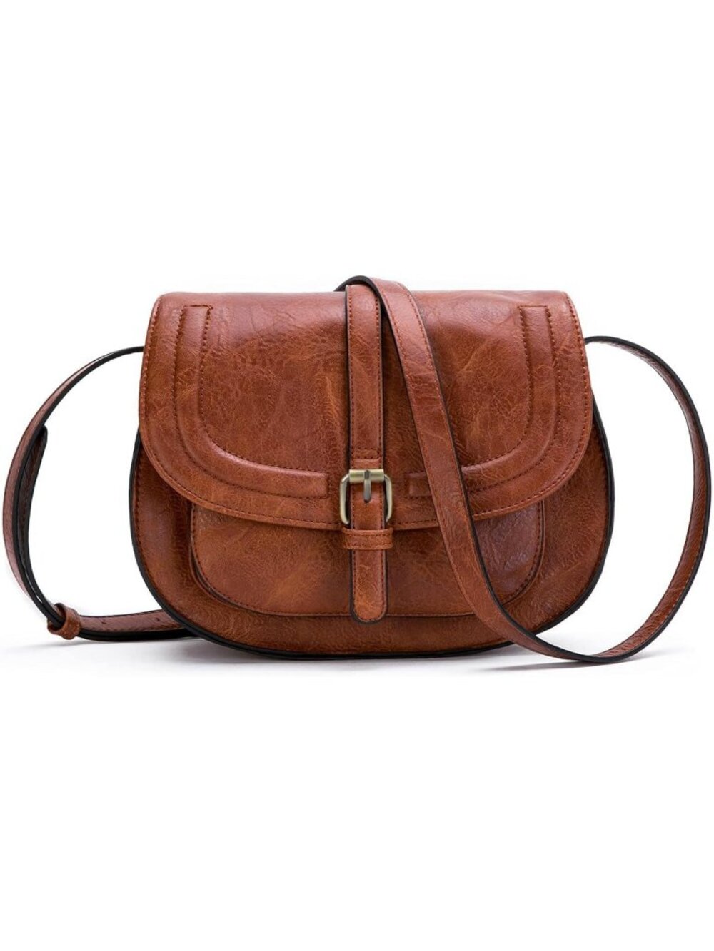 Women's Brown Retro Vegan Leather Vintage Saddle Crossbody Bag Small Boho Purse
